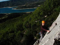 Jess climbing at Les Hauts Vernis. (Category:  Travel)