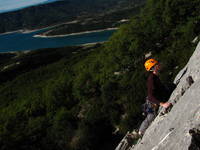 Jess climbing at Les Hauts Vernis. (Category:  Travel)