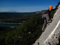 Jess climbing at Les Hauts Vernis. (Category:  Travel)