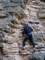 Lindsay climbing in the quarry. (Category:  Travel)