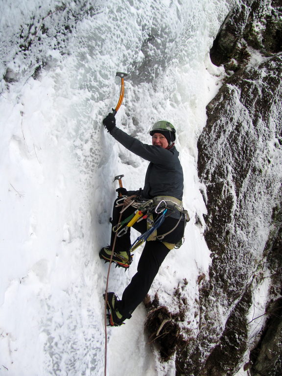 Tammy leading Quinn the Eskimo. (Category:  Ice Climbing)