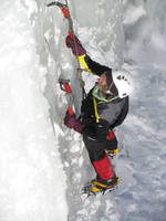 Sammy climbing at the Quarry. (Category:  Ice Climbing)