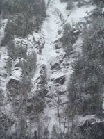 Tammy leading the first pitch of Chouinard's Gully in the middle of a winter storm. (Category:  Ice Climbing)