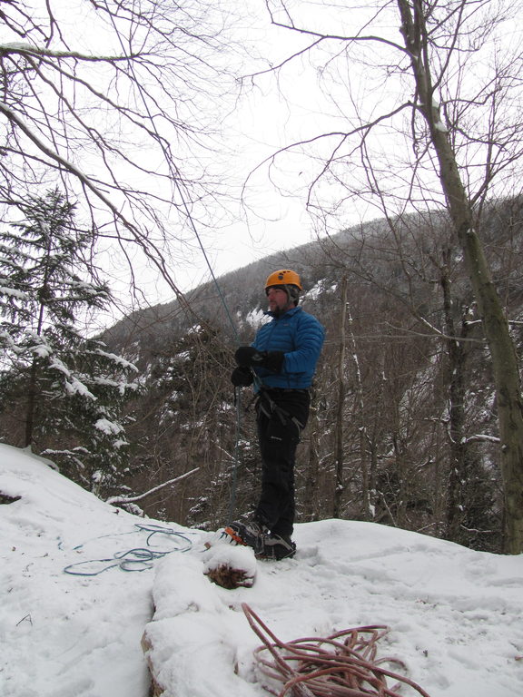 Adam belaying. (Category:  Ice Climbing)