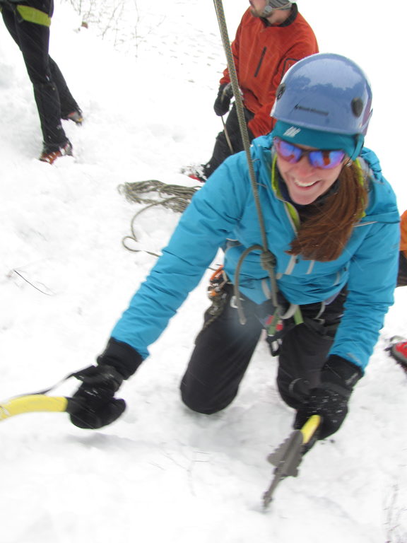 Gretchen climbing (Category:  Ice Climbing)