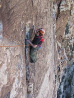 Dave at the slab crux of Dream of Wild Turkeys. (Category:  Rock Climbing)