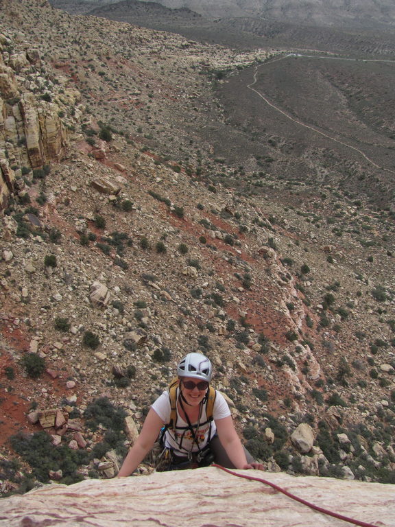 Katie on Purblind Pillar. (Category:  Rock Climbing)