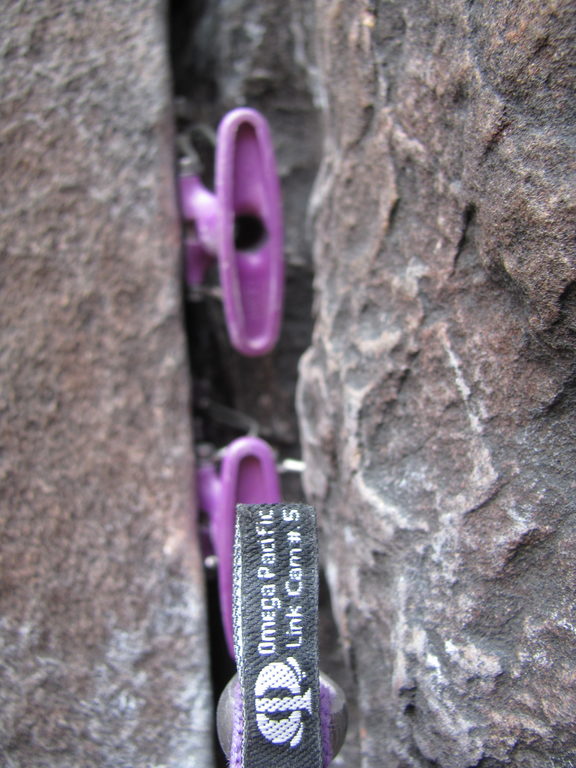 Two fixed link cams right next to each other on Dark Shadows! (Category:  Rock Climbing)