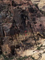 Climbers on Armatron seen from the summit of Crimson. (Category:  Rock Climbing)