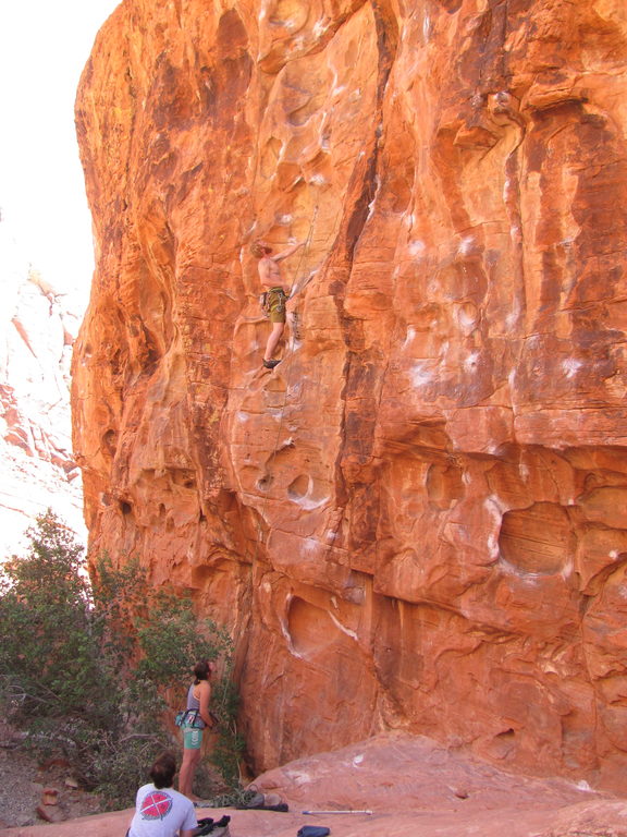 Chad like a chameleon on Under The Boardwalk. (Category:  Rock Climbing)