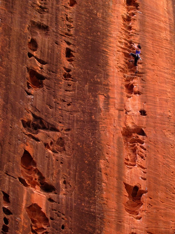 Maggie warming up on a hard 5.11 (Category:  Rock Climbing)