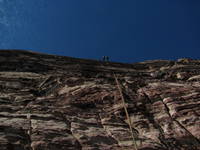 Jamie and Dan rappelling. (Category:  Rock Climbing)