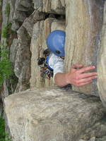 Gretchen on Shockley's Ceiling. (Category:  Rock Climbing)