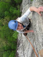 Gretchen on Shockley's Ceiling. (Category:  Rock Climbing)