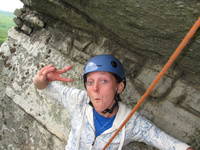 Gretchen on Shockley's Ceiling. (Category:  Rock Climbing)