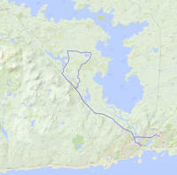 From Mervue, we took R338 to make a right on Upper Newcastle Rd (R864). In 1 km it merges with N59. After 9 km on N59, we went right on L1320 in Moycullen for 6 km, then turned left. From there, the first real left turn is in 3.3 km, which goes back toward N59, via Ross Lake. Then we took N59 for 12 km back into Galway, straight to R864, left on R863 into Eyre Square (Category:  Travel)