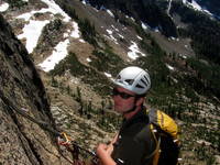 Mike on the West Face of North Early Winter Spire. (Category:  Rock Climbing)