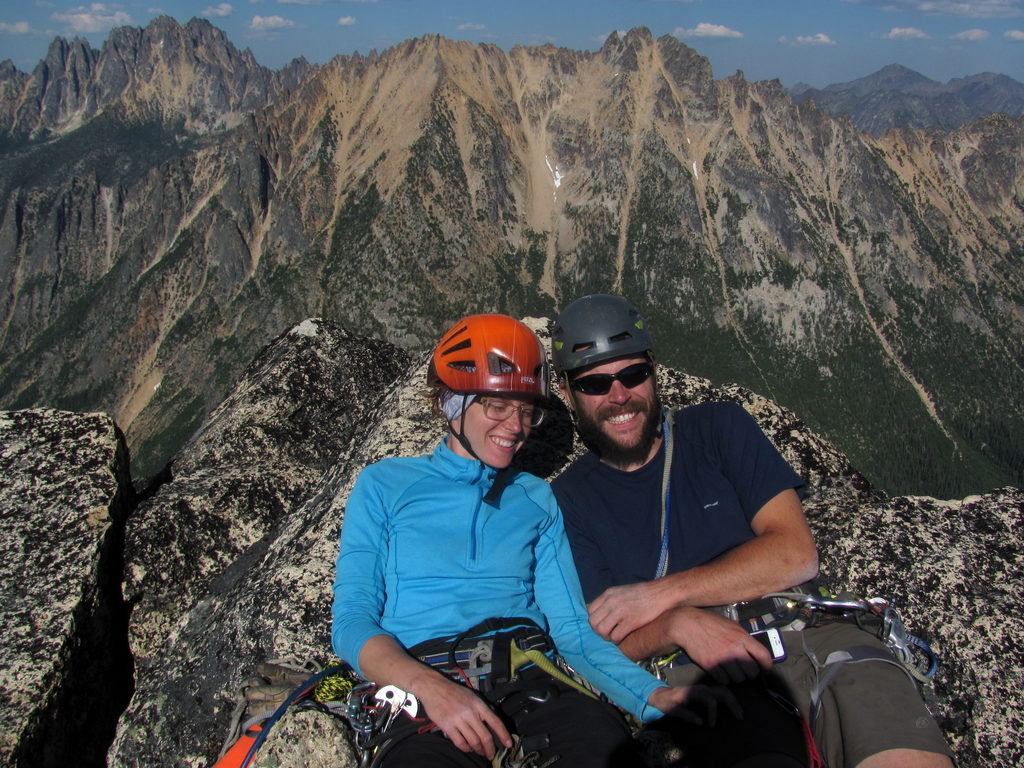 Alana and Phil on the summit of North Early Winter Spire. (Category:  Rock Climbing)