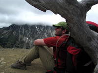 Mike resting after hiking uphill for five miles. (Category:  Rock Climbing)