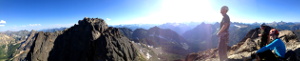 Phil got a panorama of us on the summit of North Early Winter Spire. (Category:  Rock Climbing)