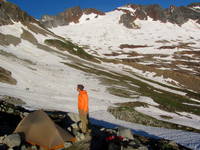 Mike at the upper bivy site. (Category:  Rock Climbing)