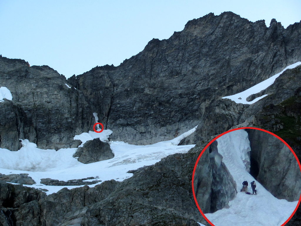 Climbers at the base of the couloir. (Category:  Rock Climbing)
