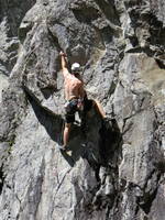 Me attempting to lead The Climb Warp at Area 44. (Category:  Rock Climbing)