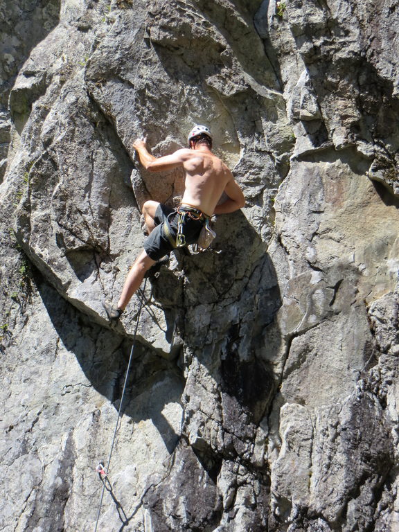 Me attempting to lead The Climb Warp at Area 44. (Category:  Rock Climbing)