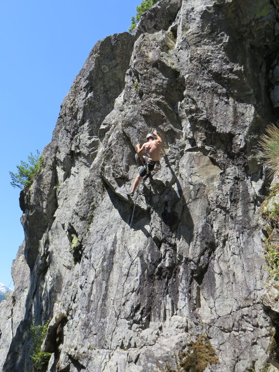 Me attempting to lead The Climb Warp at Area 44. (Category:  Rock Climbing)