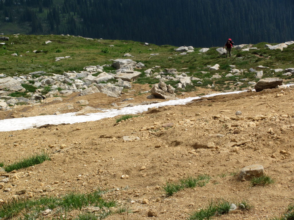 Mike approaching the bivy site. (Category:  Rock Climbing)