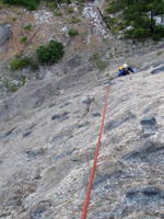 Mike coming up the amazing hand crack on the headwall of Outer Space. (Category:  Rock Climbing)