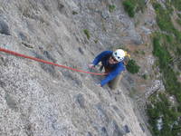 Mike coming up the amazing hand crack on the headwall of Outer Space. (Category:  Rock Climbing)