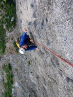 Mike coming up the amazing hand crack on the headwall of Outer Space. (Category:  Rock Climbing)