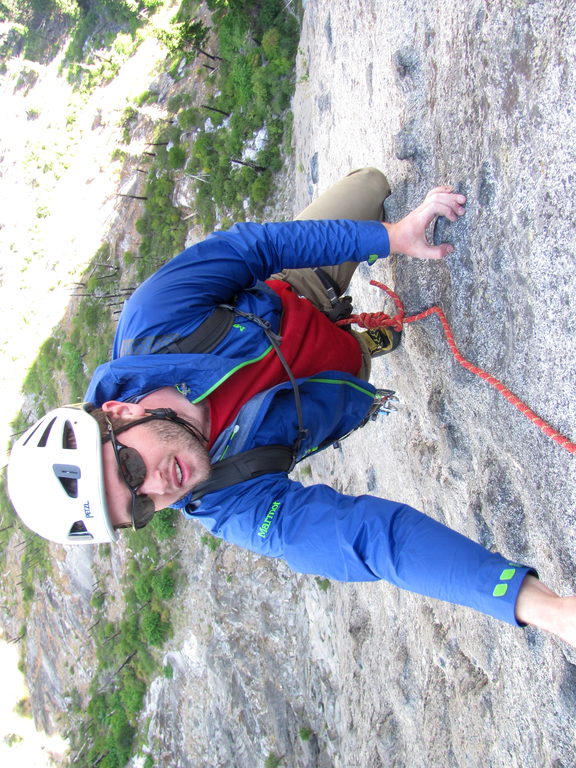 Mike coming up the amazing hand crack on the headwall of Outer Space. (Category:  Rock Climbing)