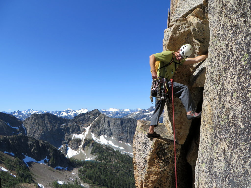 Me leading the Beckey Route on Liberty Bell. (Category:  Rock Climbing)