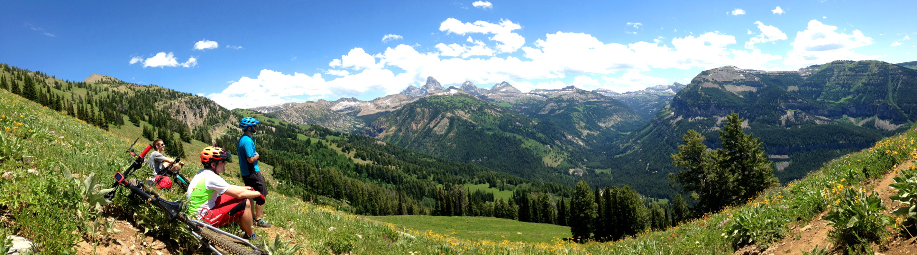 Adam, Mike and Jay looking out over the Tetons (Category:  Rock Climbing)