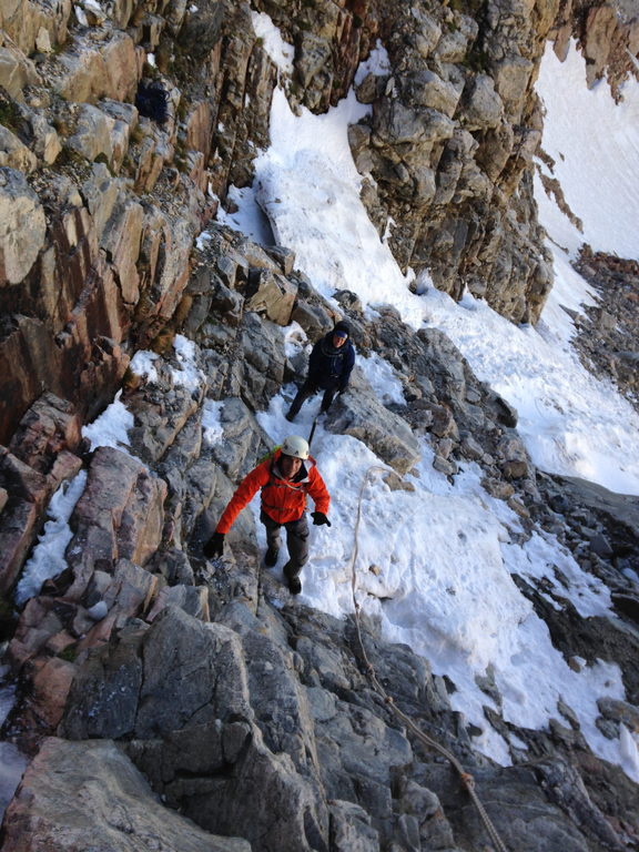 Adam and Gretchen coming up to the lower saddle (Category:  Rock Climbing)