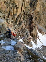 Adam and Gretchen coming up to the lower saddle (Category:  Rock Climbing)