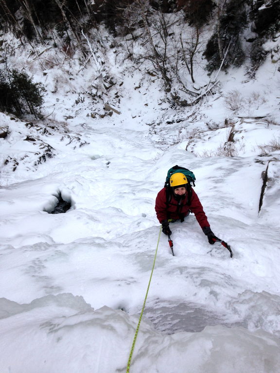 Emily climbing Cascade Falls (Category:  Ice Climbing)