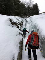 Narrow notch. Adam's favorite part of the climb. (Category:  Ice Climbing)