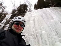 Tara at the base of Pitchoff Left (Category:  Ice Climbing)