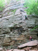 Me leading Loosen Up. Safely past the snake crack. (Category:  Rock Climbing)