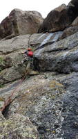 Adam shortly before the rope and three pieces of gear got stuck. Have I mentioned how much climbing sucks? (Category:  Rock Climbing)