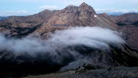 Clouds streaming over Stuart Pass (Category:  Rock Climbing)