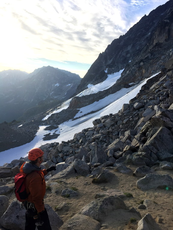 Picking a route through the next section of the glacier (Category:  Rock Climbing)