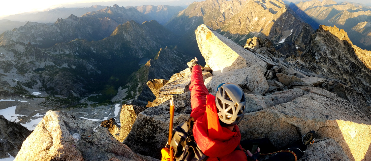 Guy on the summit of Mt. Stuart (Category:  Rock Climbing)