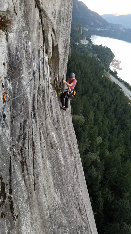 Guy leading the traverse pitch on The Grand Wall (Category:  Rock Climbing)