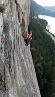 Guy leading the traverse pitch on The Grand Wall (Category:  Rock Climbing)