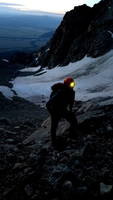 Adam at the lower saddle just before dawn (Category:  Rock Climbing)