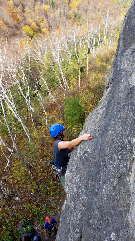 Drew leading Get The Baby Out Of Here (Category:  Rock Climbing)